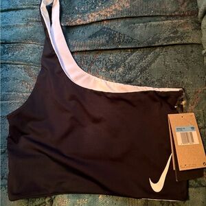 Nike Black and White One-Shoulder Reversible Swim Top